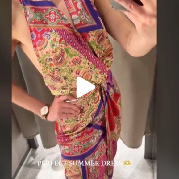 Zara paisley twisted high slit dress knotted - Picture 2 of 6